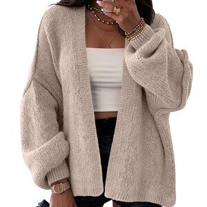 Oversized Chunky Cardigan Sweater Elegant Lantern Sleeves Cozy Fall Winter